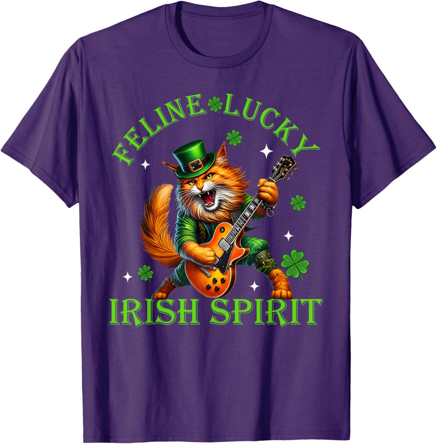 Feline Lucky St. Patrick's Day Cat Rocker T-Shirt for Men, Women, Kids - 13