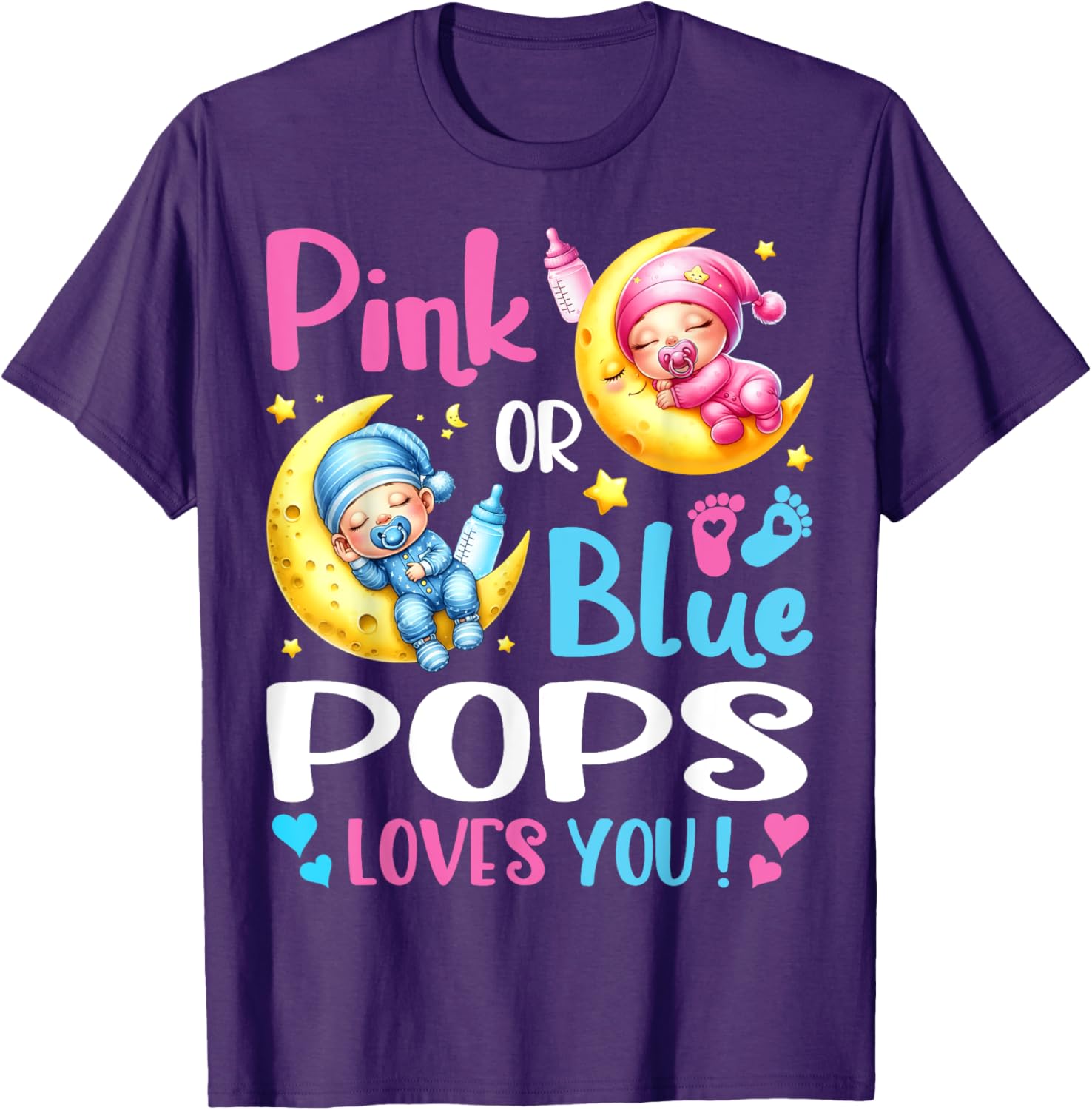 Gender Reveal T-Shirt for Kids in Pink or Blue with Pops Loves You Design - 10