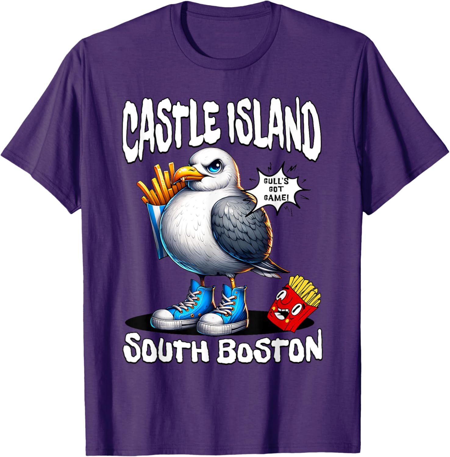 Funny Castle Island Seagull French Fries T-Shirt for Food Lovers - 25