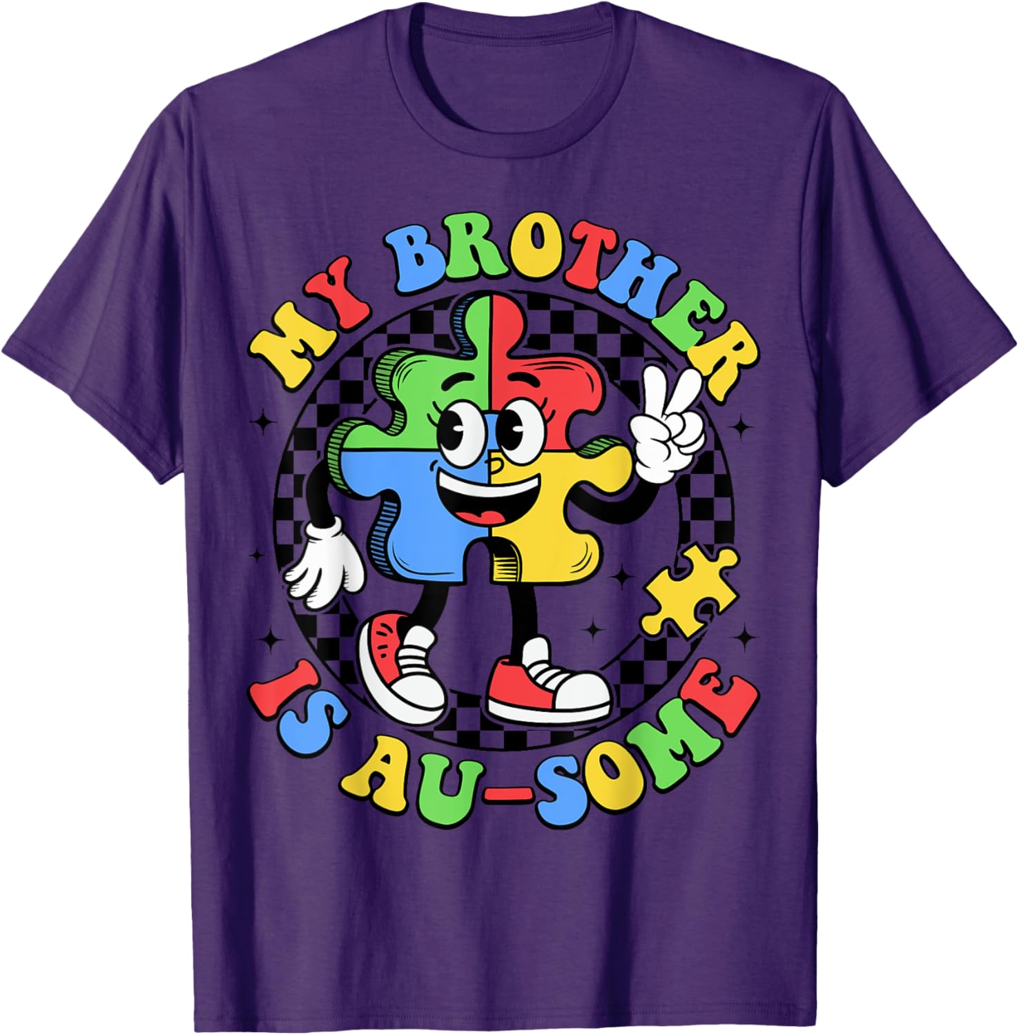 Retro My Brother is Awesome Autism Awareness T-Shirt for Sisters - 13