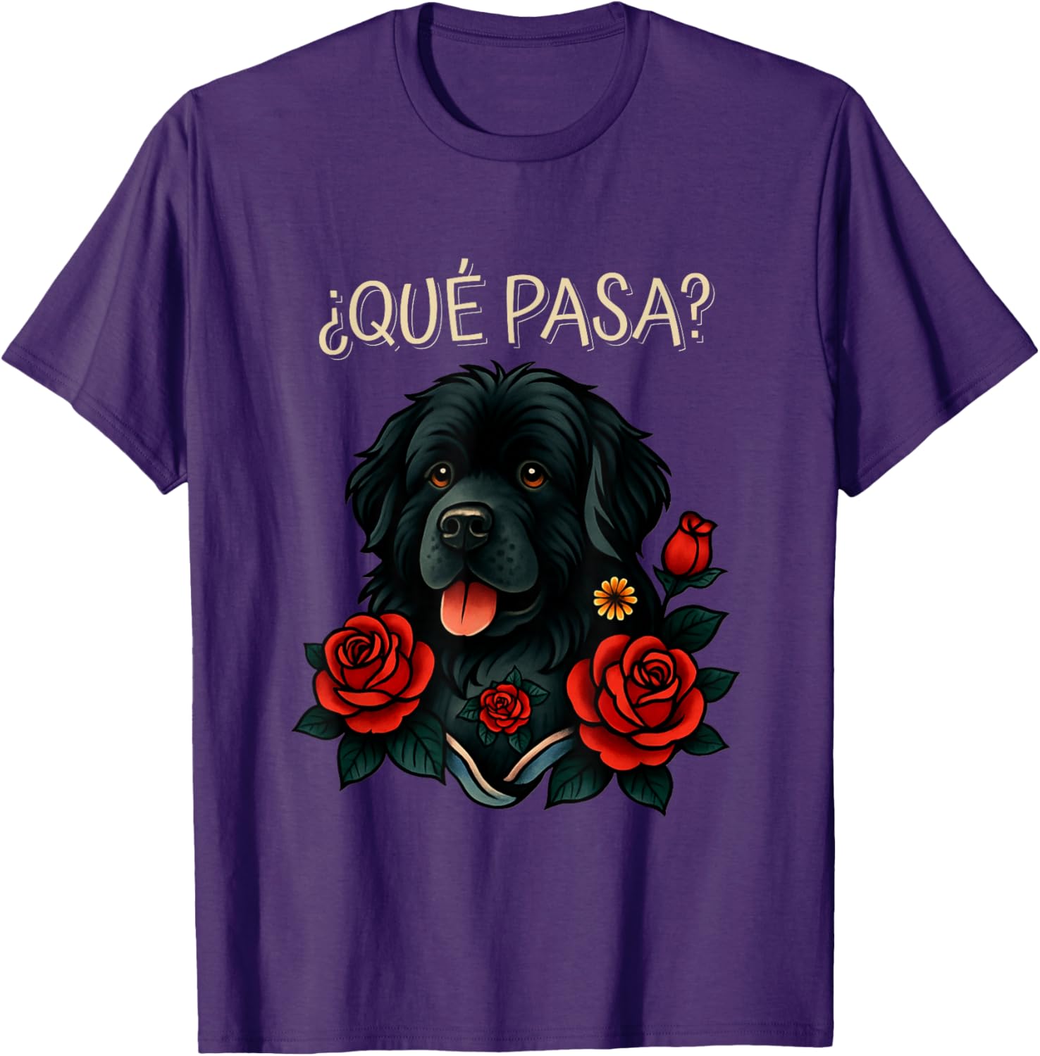 Que Pasa Newfoundland Dog Rose Tattoo T-Shirt for Pet Lovers - 1