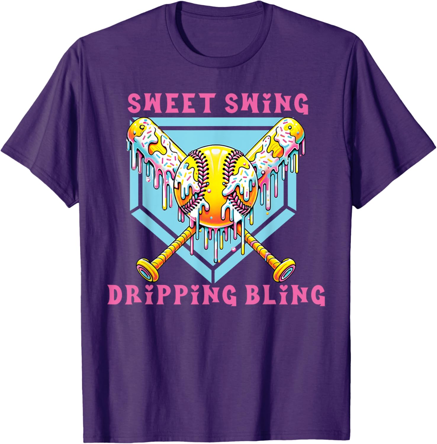 Sweet Swing Dripping Bling Softball Ice Cream Tee for Fun Play Days - 11