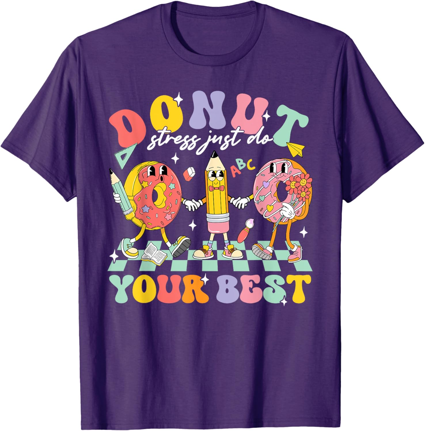 Groovy Donut Stress Test Day T-Shirt for Kids and Teachers Fun Style - 11