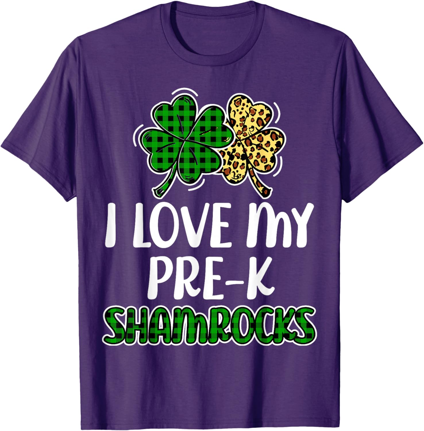 I Love My Pre-K Shamrocks Buffalo Plaid St Patricks Day T-Shirt - 10