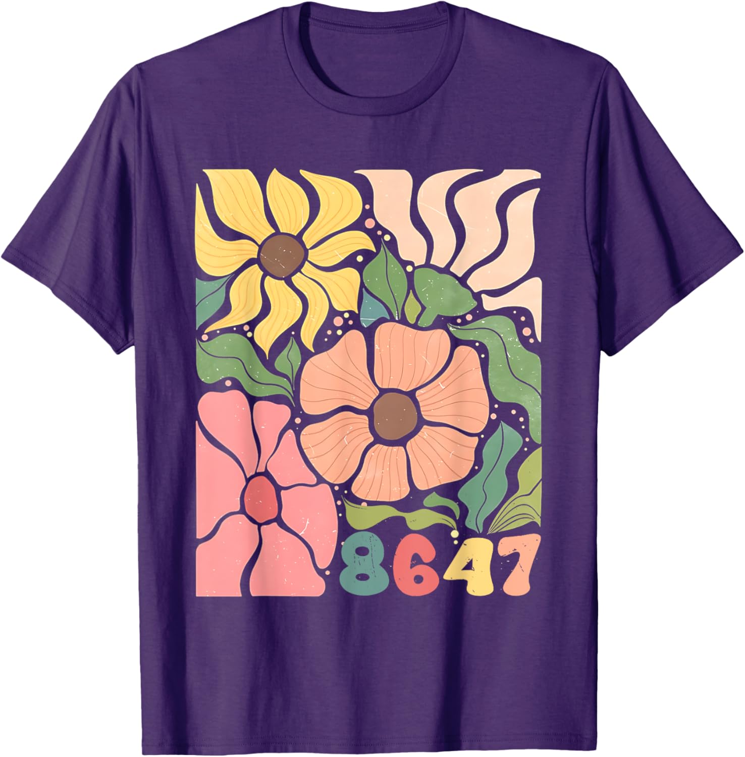 Boho Style Floral T-Shirt with Subtle Anti Trump Design for Women - 23