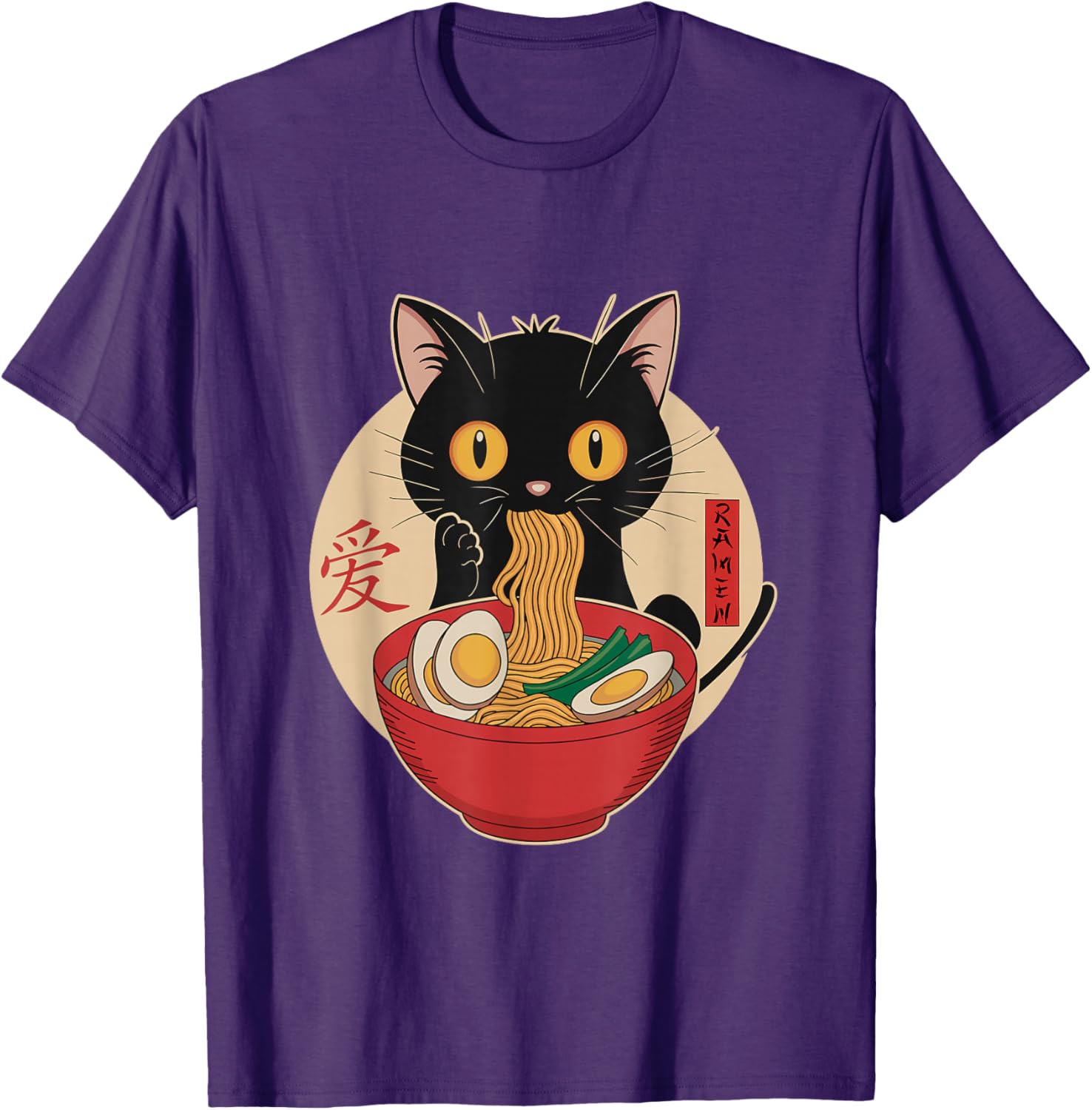Cute Cat Eating Ramen Noodles Kawaii Anime T-Shirt for Cat Lovers - 3