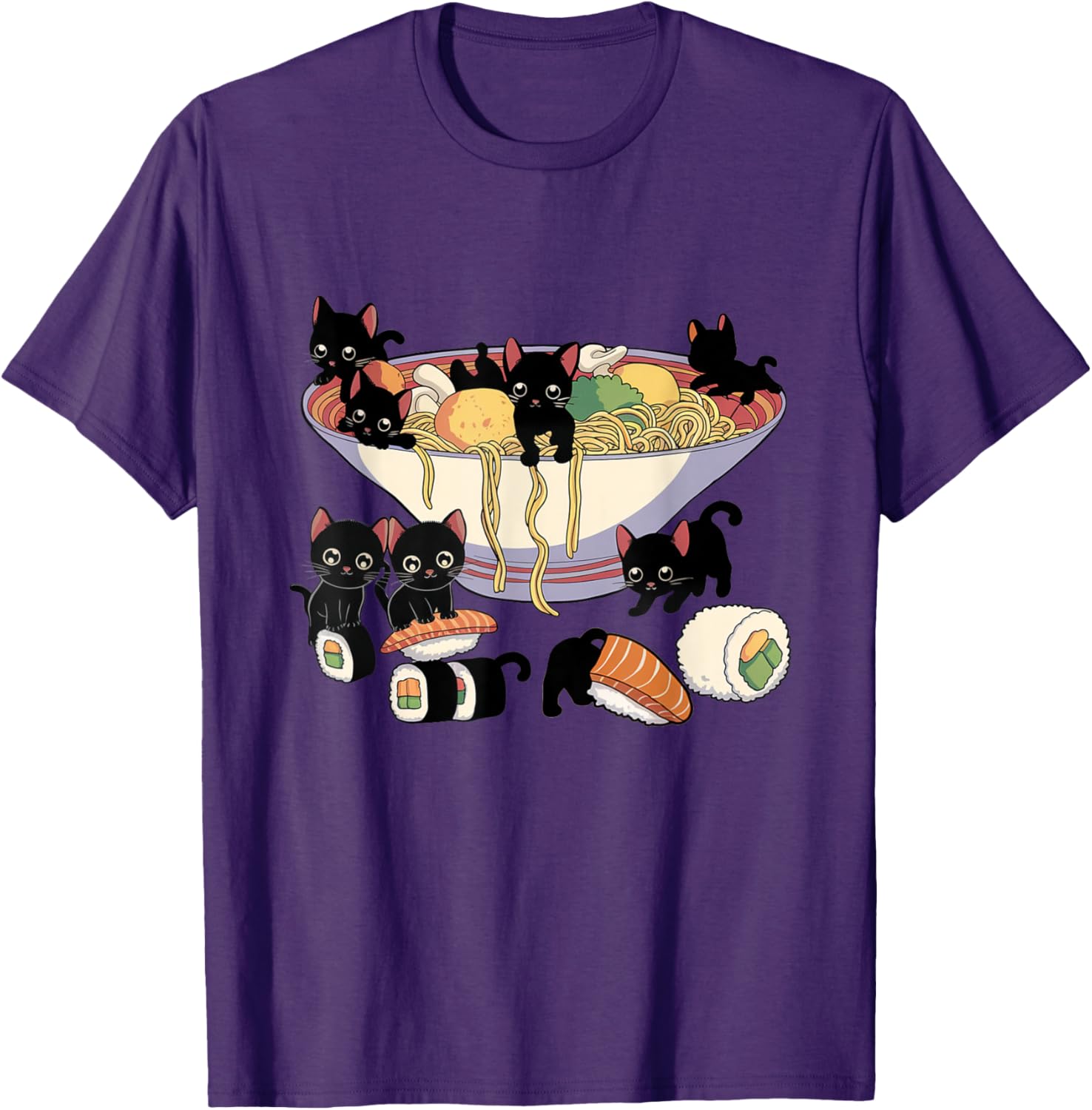 Cute Cat Ramen Sushi T-Shirt for Anime Lovers and Cat Enthusiasts - 1