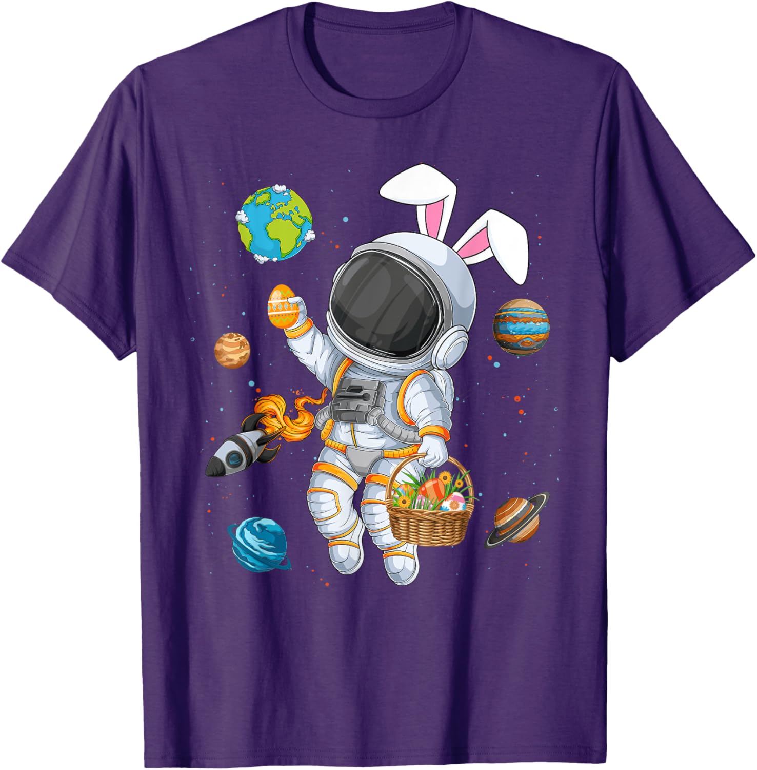 Funny Astronaut Bunny Ears Easter T-Shirt for Boys and Kids - 3