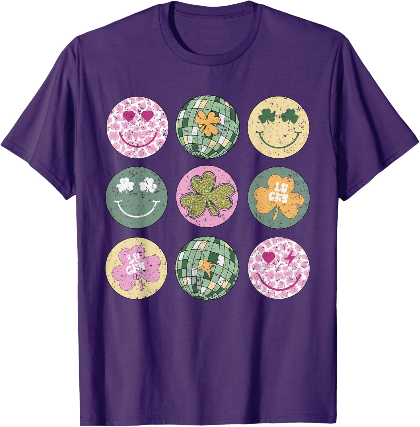 Shamrock Smile Face Disco Ball T-Shirt for Retro St Patricks Day Fun - 9