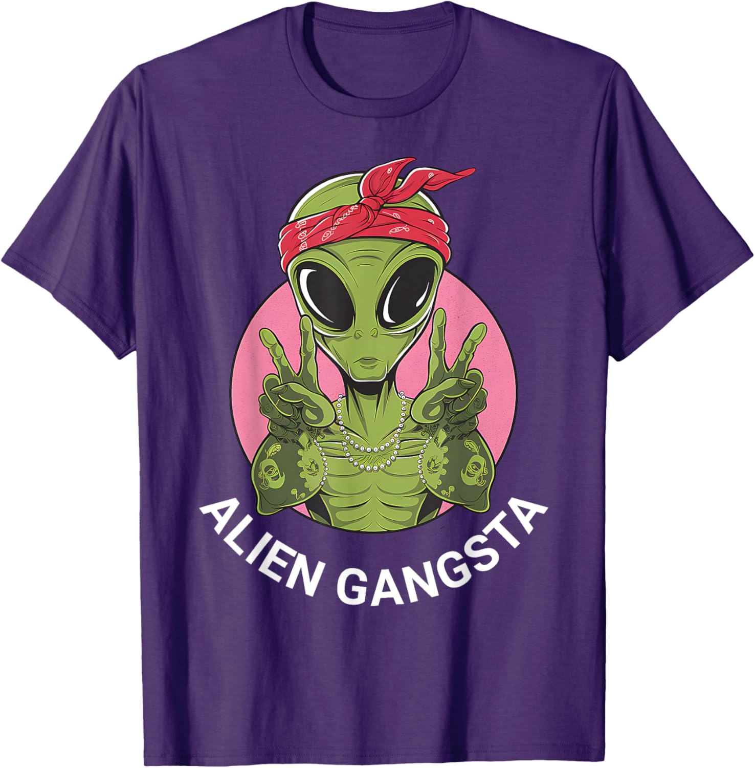 Funny Alien Gangsta T-Shirt for UFO Lovers - Men, Women, Kids Apparel - 8
