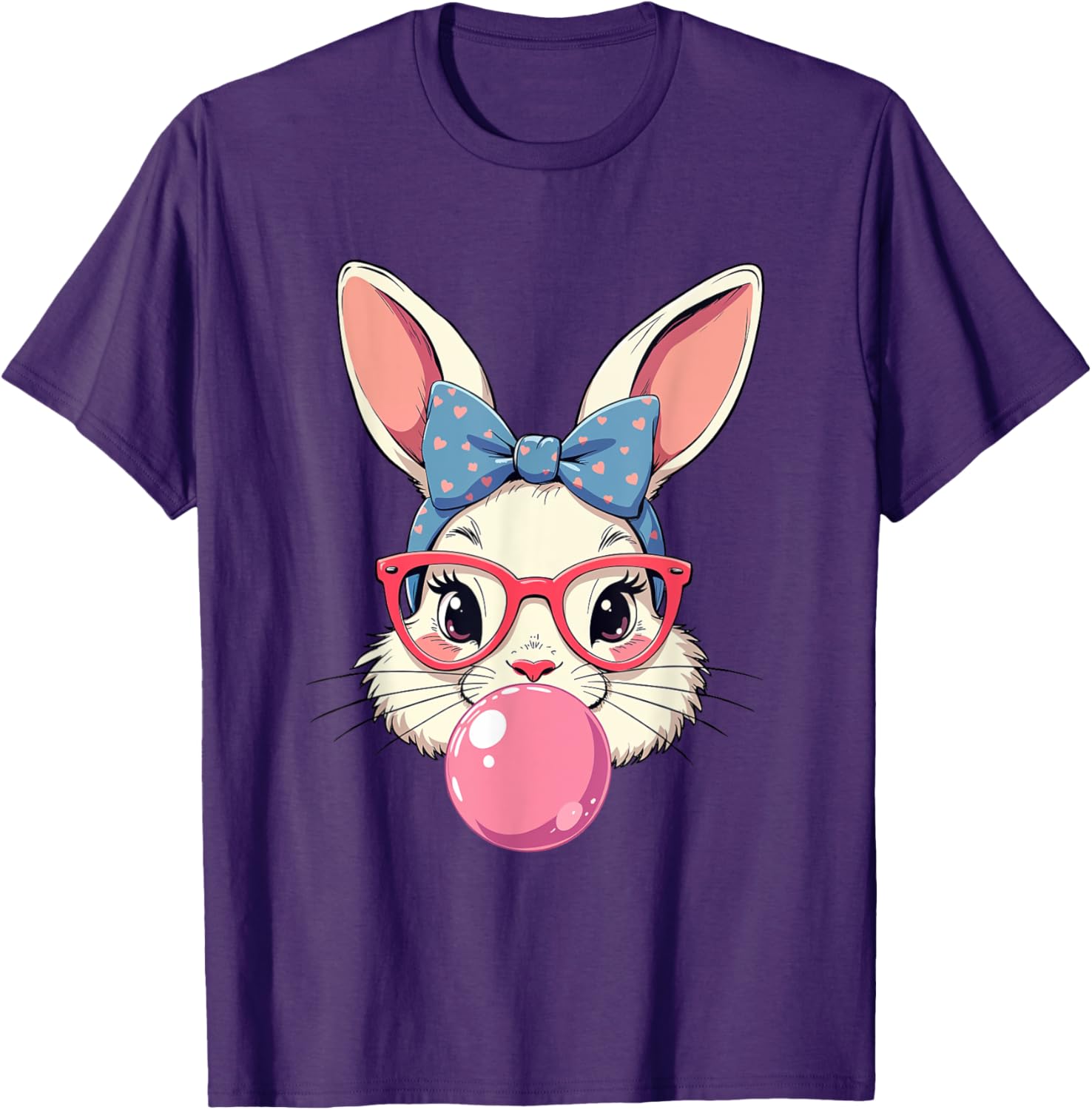 Cute Bunny Face T-Shirt with Heart Glasses and Bandana for Easter Fun - 13
