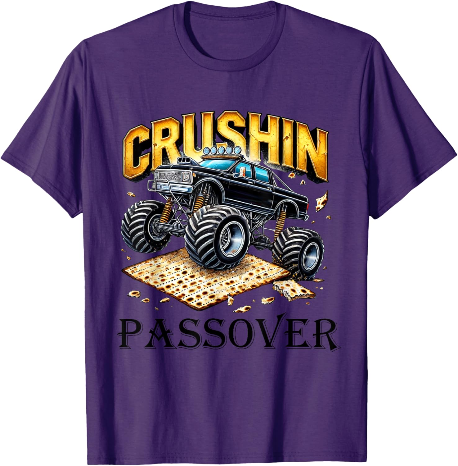 Funny Crushin' Passover Monster Truck Matzah T-Shirt for Celebrations - 12