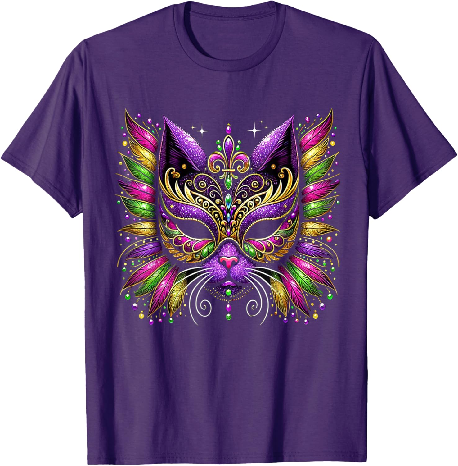 Mardi Gras Cat Mask T-Shirt for Women and Kids Perfect for 2025 Celebrations - 8
