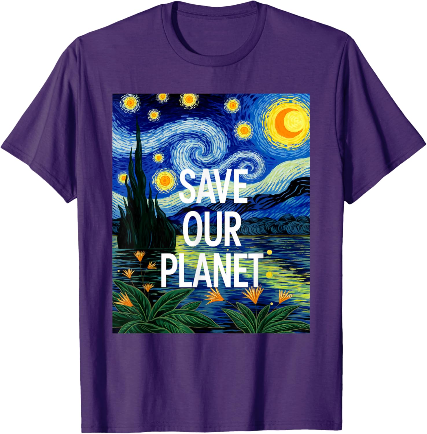 Save Our Planet Starry Night Nature Art T-Shirt for Eco Activists - 20