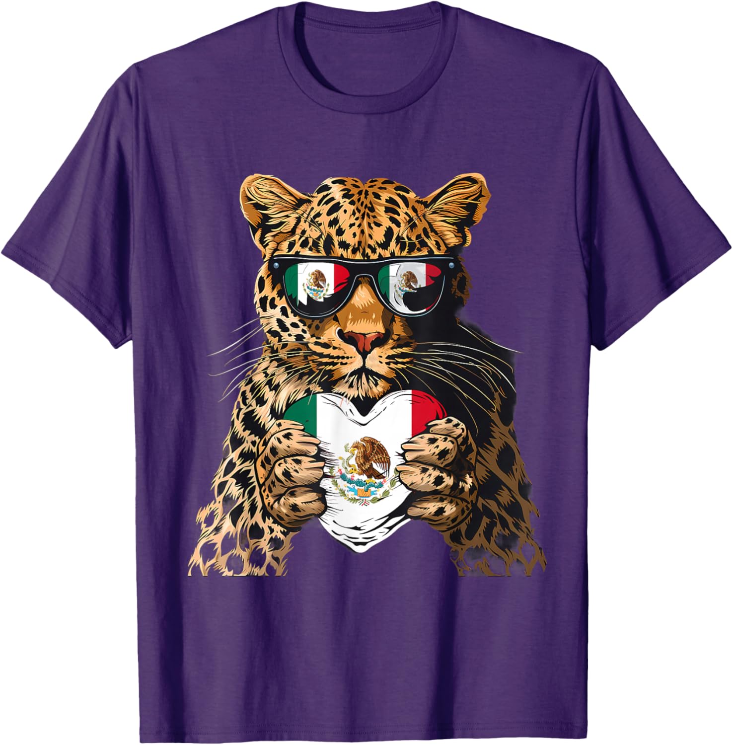 Mexico Flag Heart Leopard Sunglasses T-Shirt for Proud Mexican Roots - 3