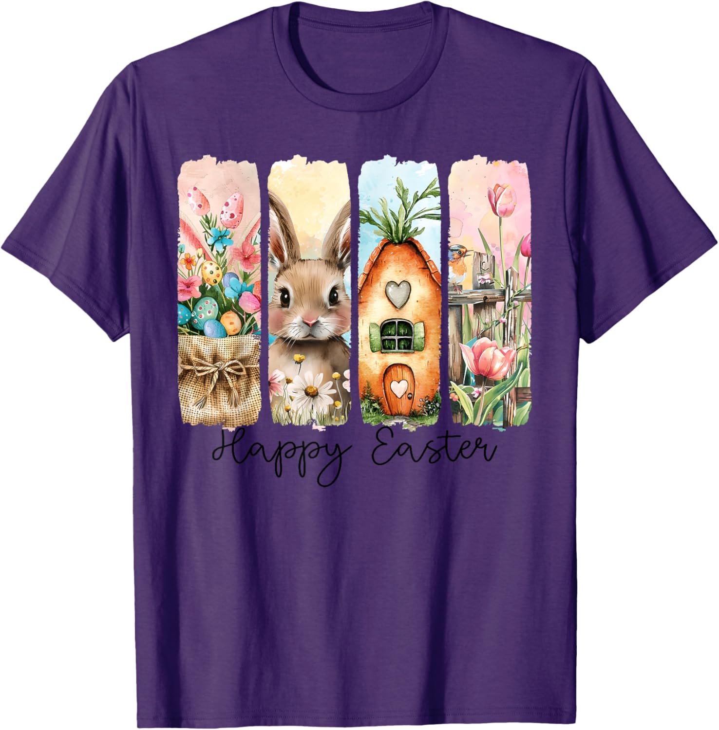 Retro Bunny Easter T-Shirt with Floral Eggs for Spring Celebrations - 1