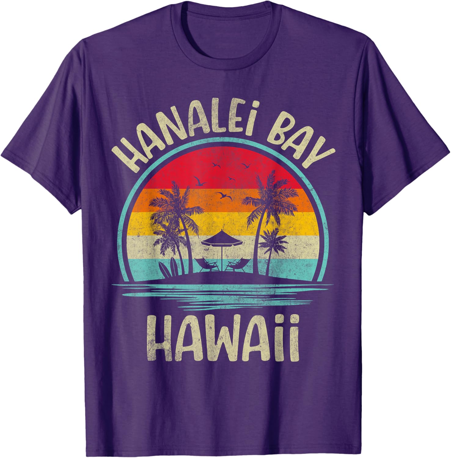 Hanalei Bay Beach Hawaii Palm Tree Family Summer Vacation T-Shirt - 5