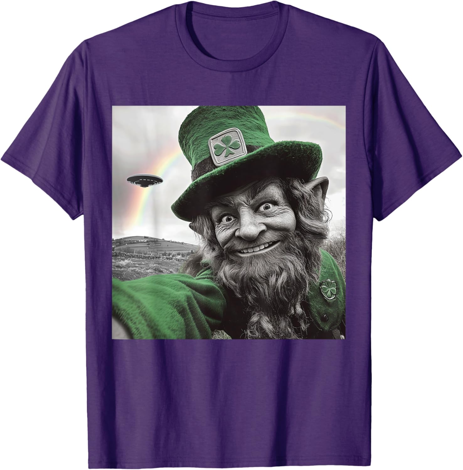 Funny St Patricks Day Rainbow Leprechaun UFO Selfie T-Shirt for Everyone - 29