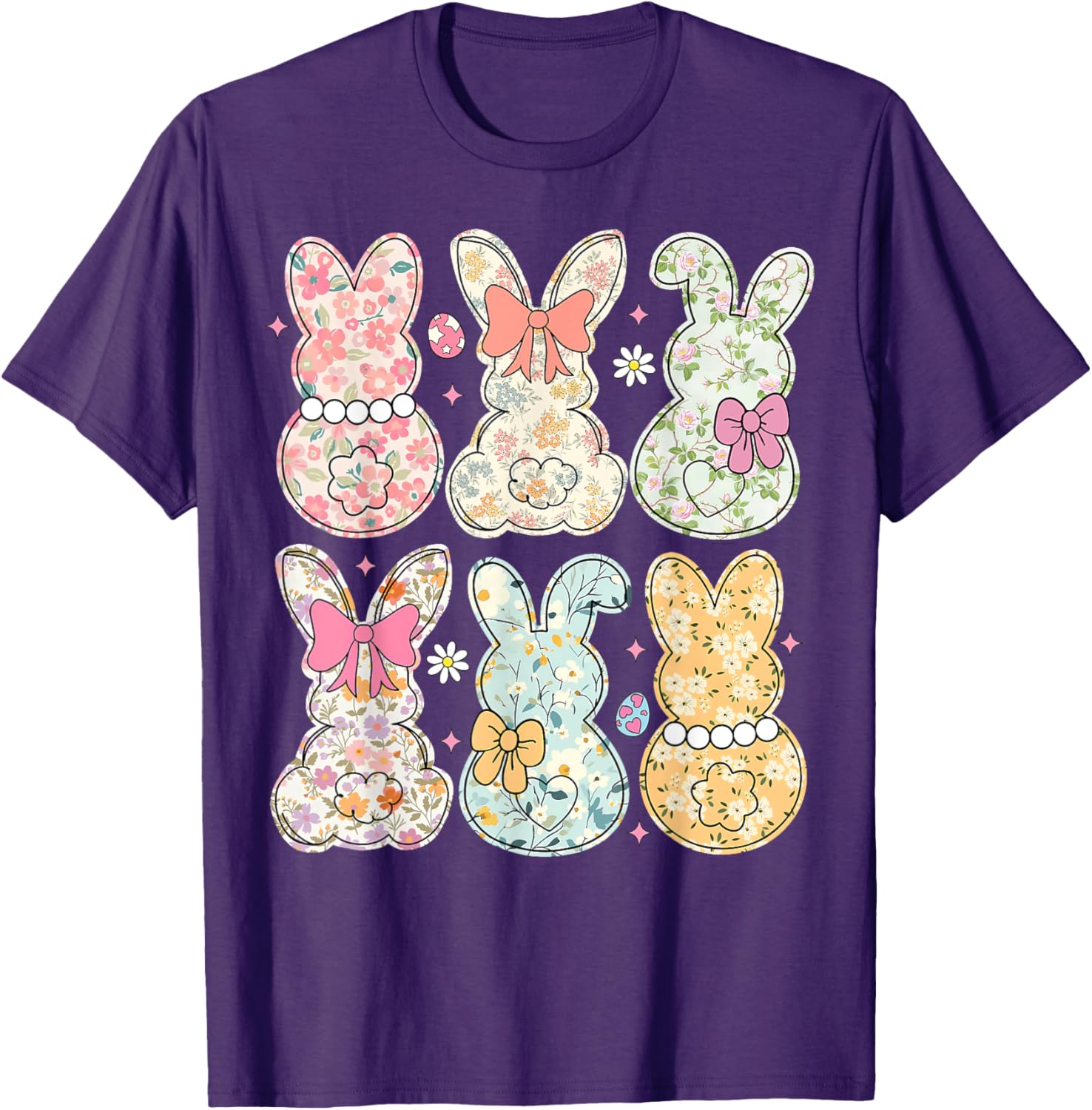 Coquette Bow Easter Bunny Retro Boho Flower T-Shirt for Women and Girls - 17