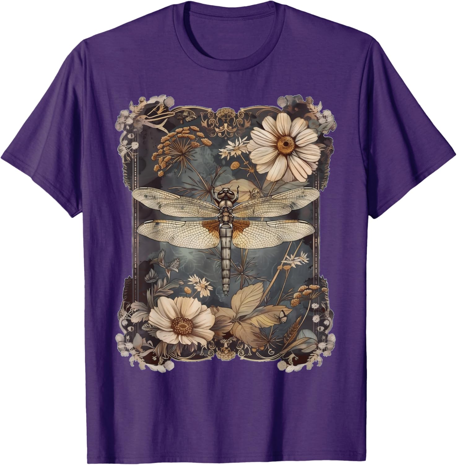 Cottagecore Dragonfly Boho Botanical T-Shirt for Nature Lovers - 1