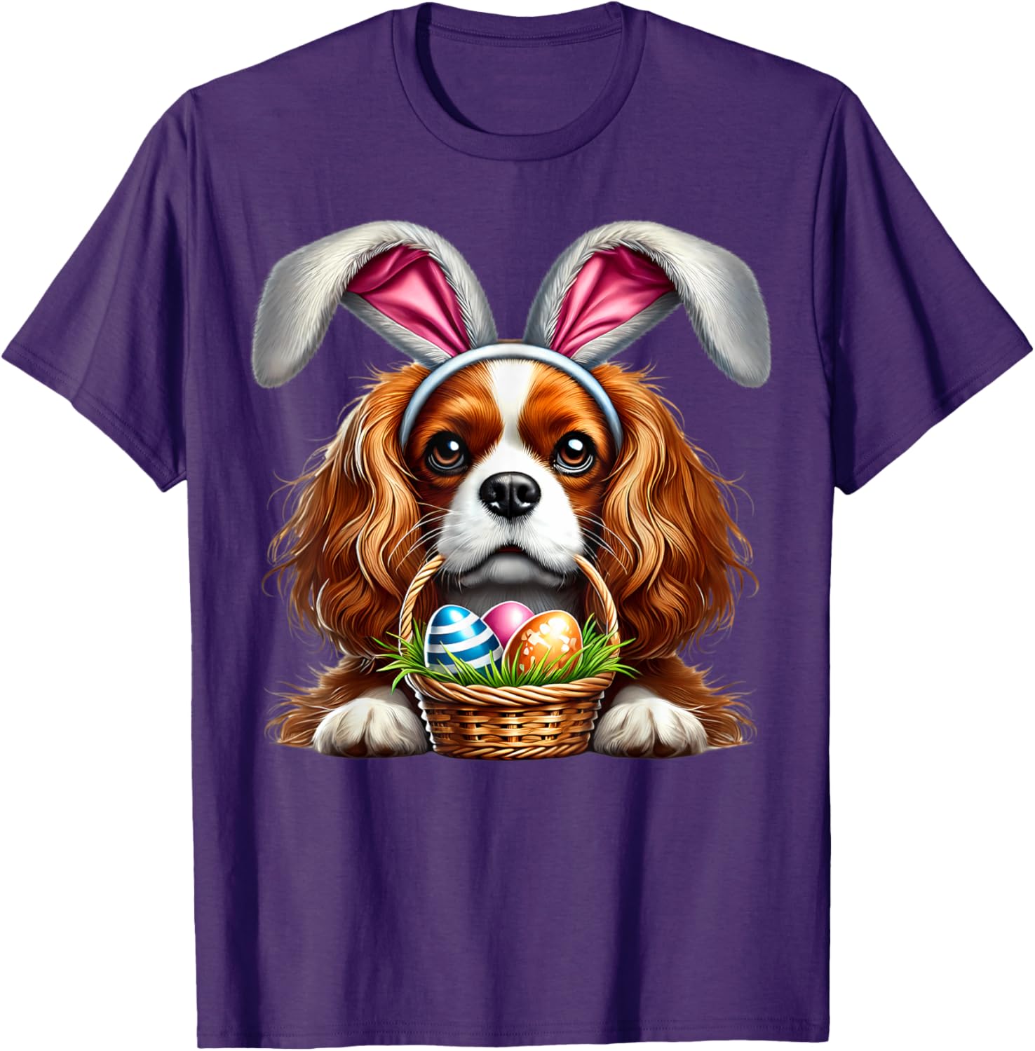 Cute Bunny Ear Cavalier King Charles Spaniel Easter Eggs T-Shirt - 3