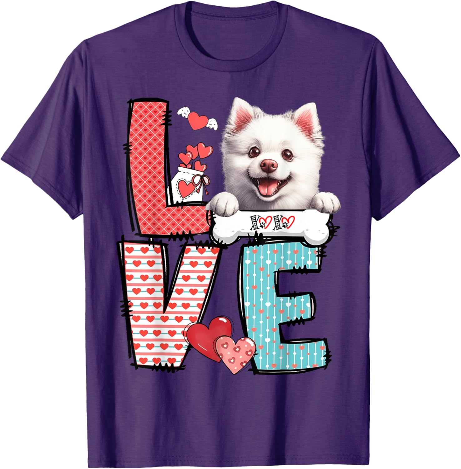 Love American Eskimo Dog Valentine's Day T-Shirt for Dog Lovers - 19