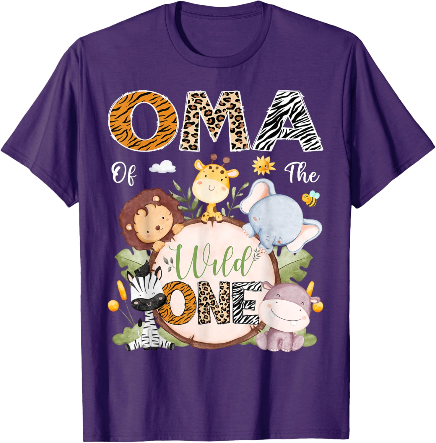Oma Of The Wild One First Birthday Safari Jungle Animals T-Shirt - 3