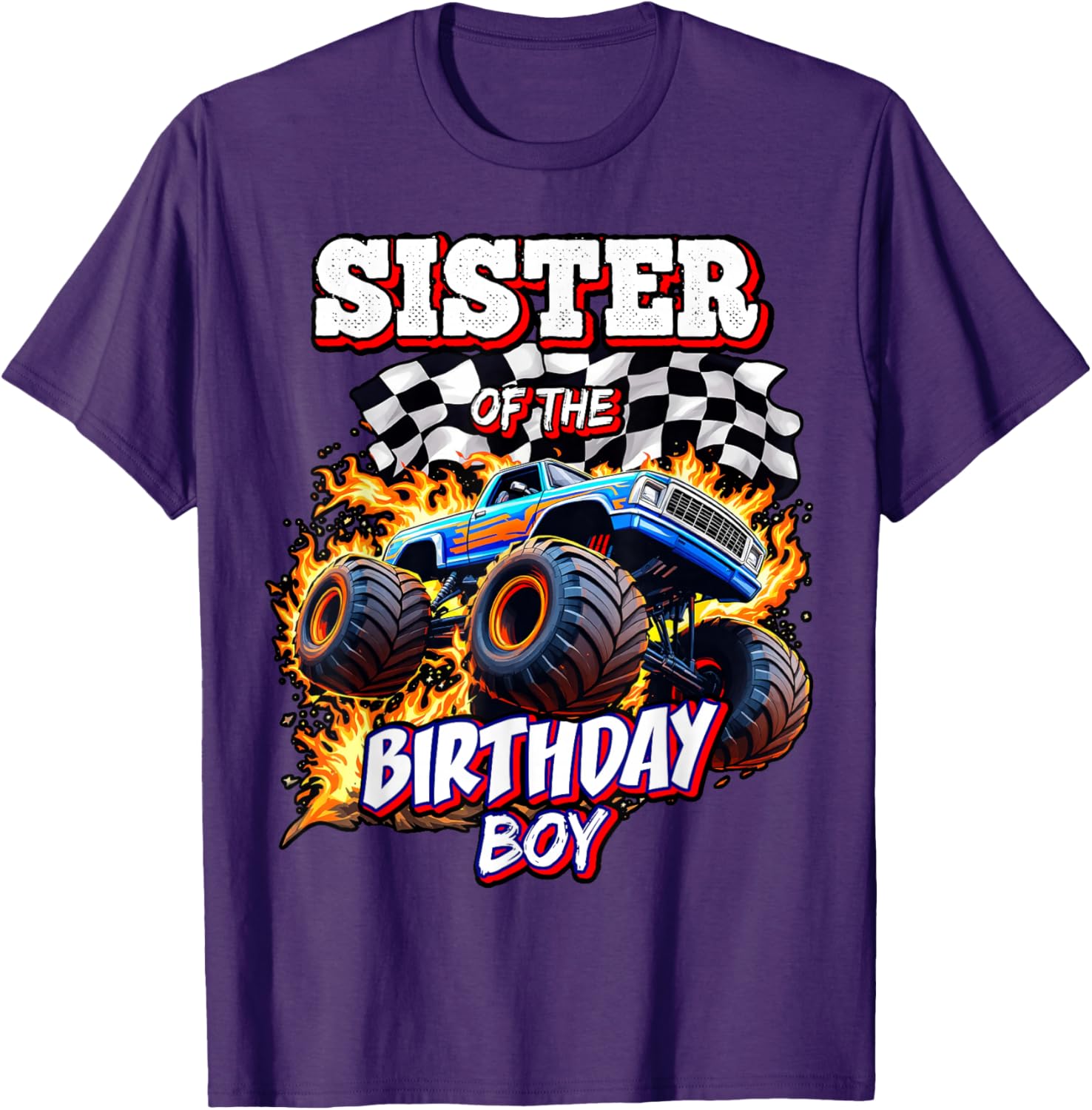 Sister of the Birthday Boy Monster Truck T-Shirt for Fun Celebrations - 13