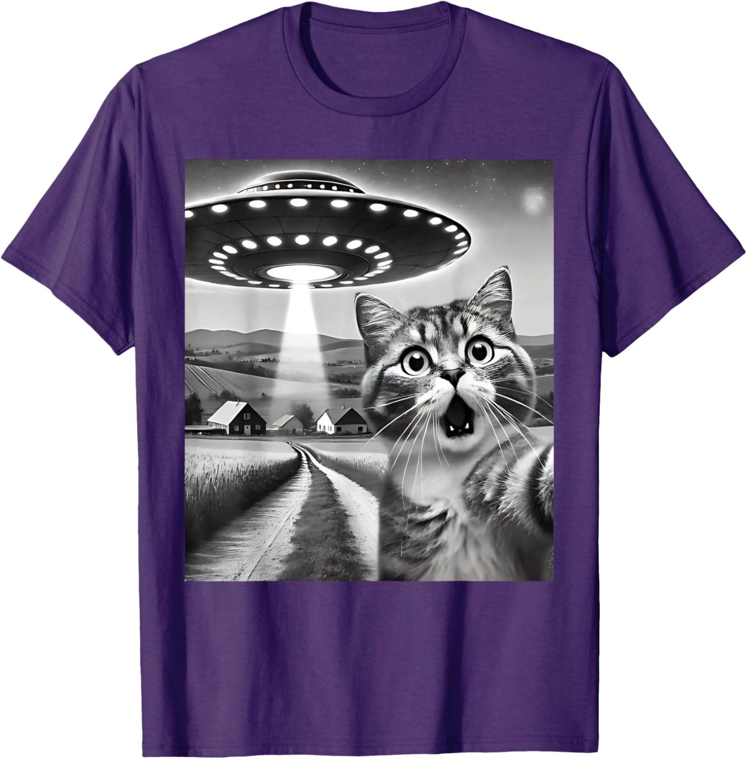 Funny Cat Selfie with Alien UFO T-Shirt for Men, Women, and Kids - 12