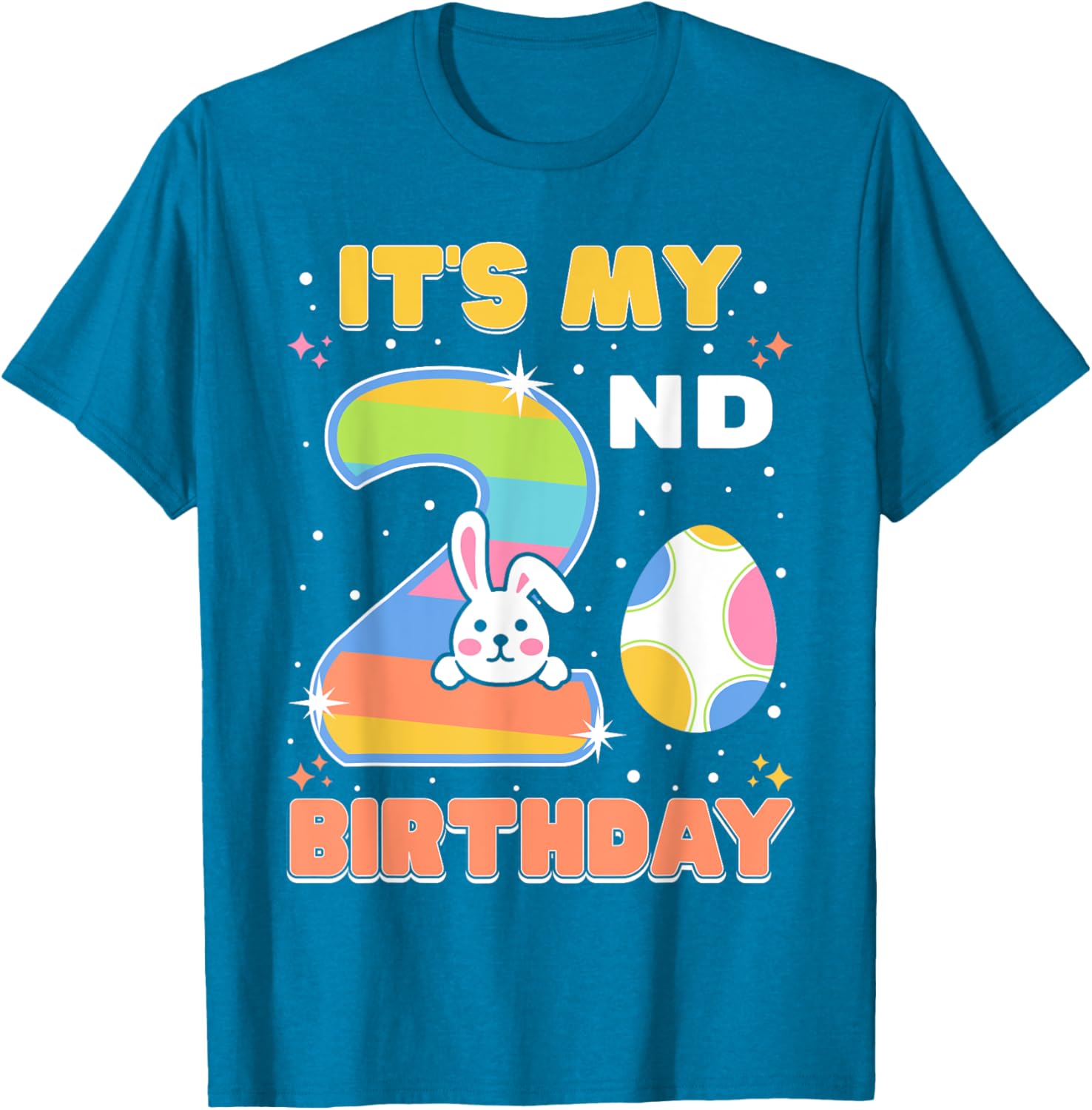 Cute Easter Bunny 2nd Birthday T-Shirt for Boys and Girls Age 2 - 1