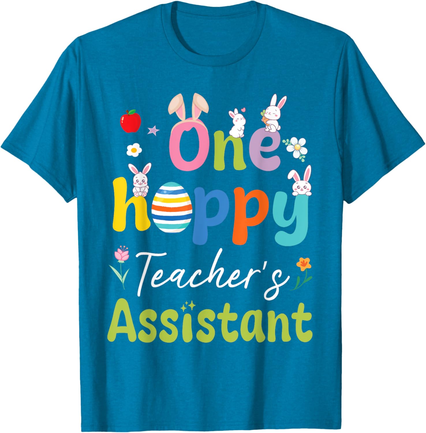 Hoppy Teacher's Assistant T-Shirt with Bunnies, Easter Eggs, and Flowers - 6