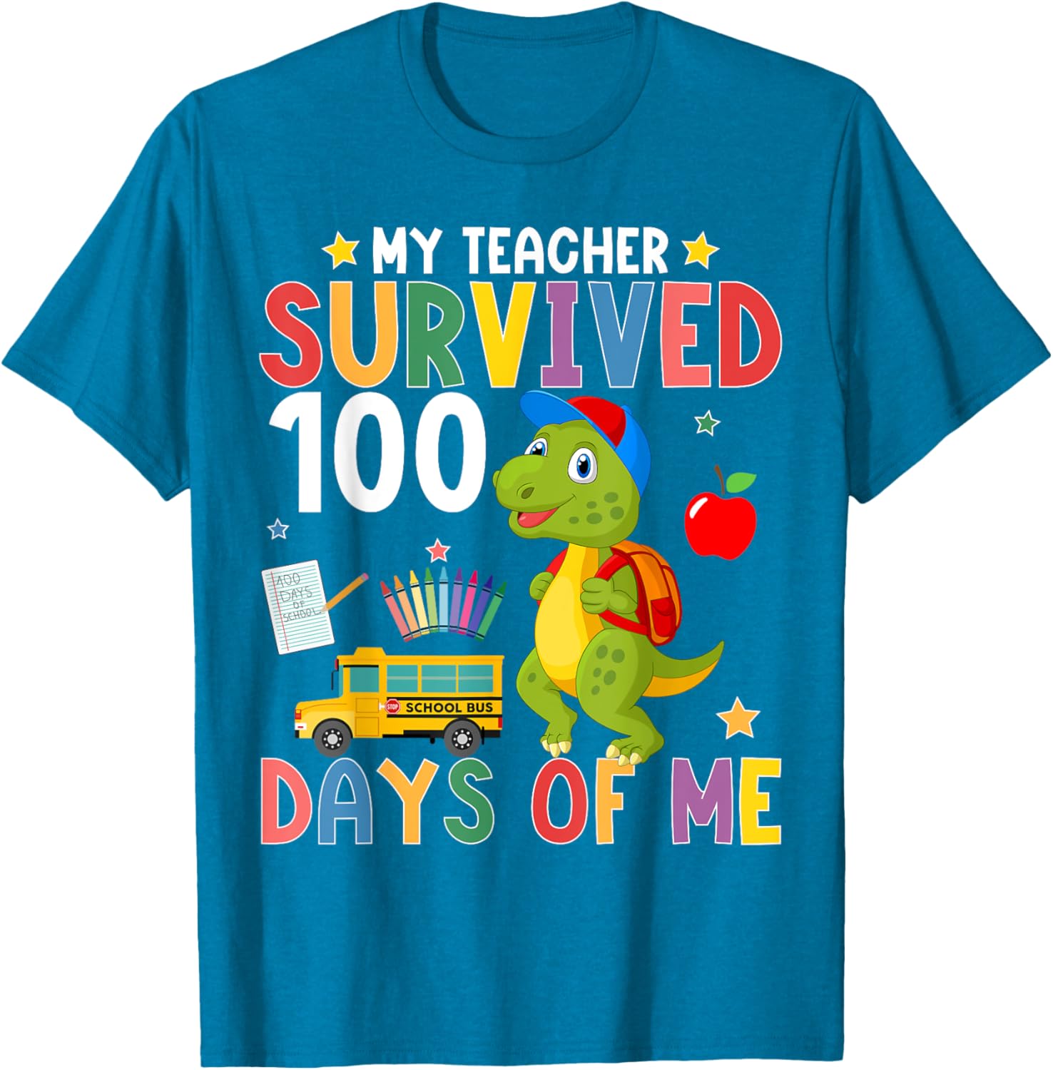 My Teacher Survived 100 Days Dino T-Shirt for 100th Day of School - 14