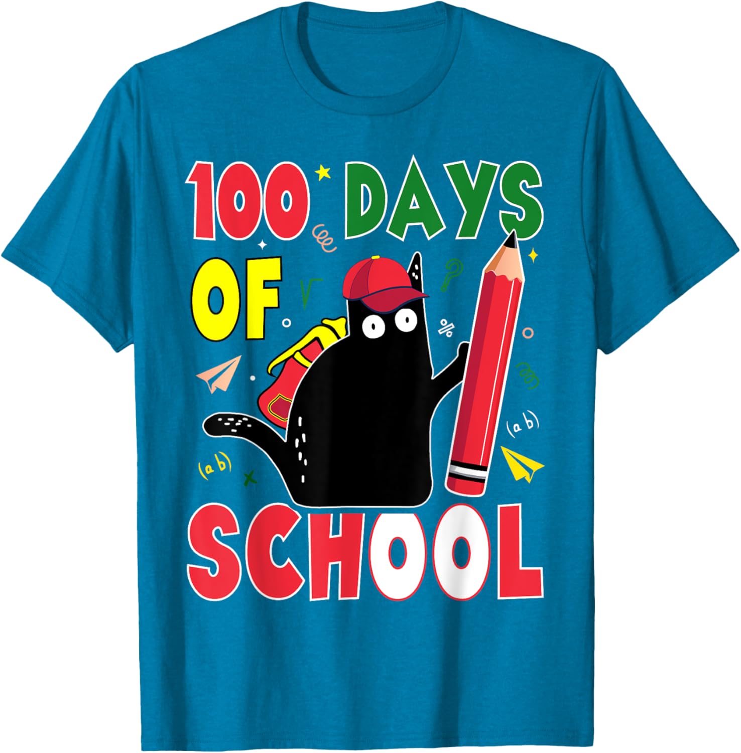 Funny Cat 100 Days of School T-Shirt for Kids and Adults - 15