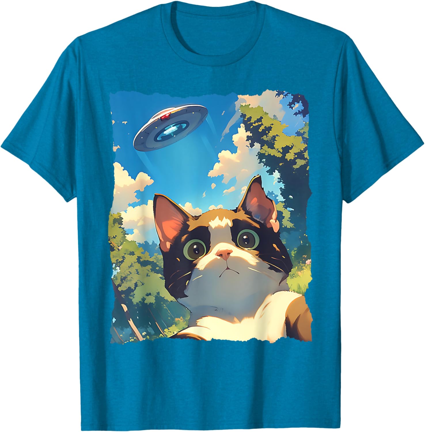 Funny Anime Cat UFO Selfie T-Shirt for Kids and Adults - Cute Clothing - 9