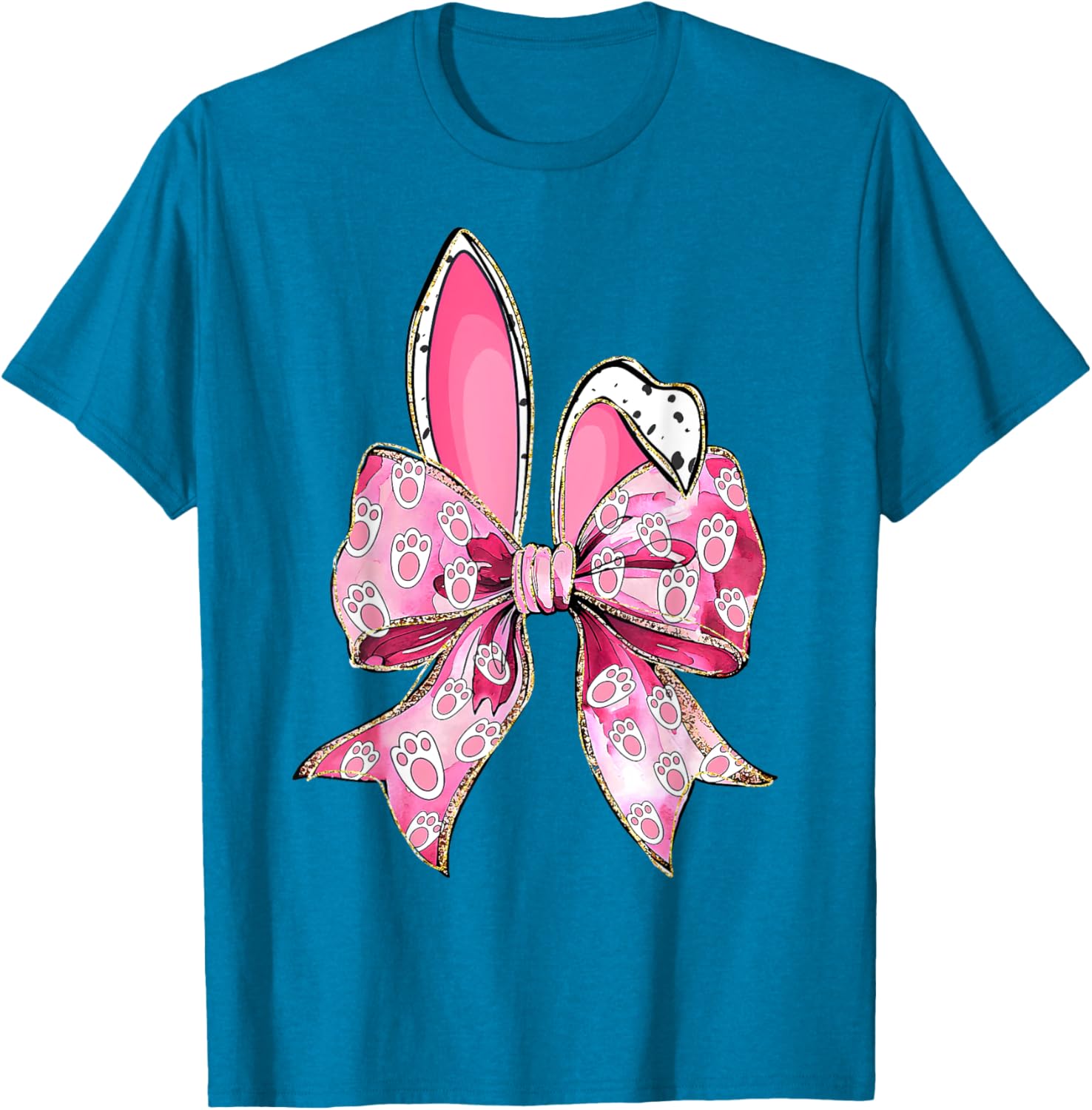 Happy Easter Bunny Coquette Bow Ears T-Shirt for Girls and Teens - 5