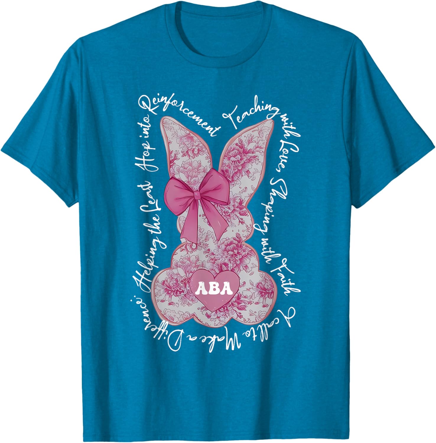 Coquette Pink Floral Bunny Easter T-Shirt for ABA Therapists and RBTs - 5