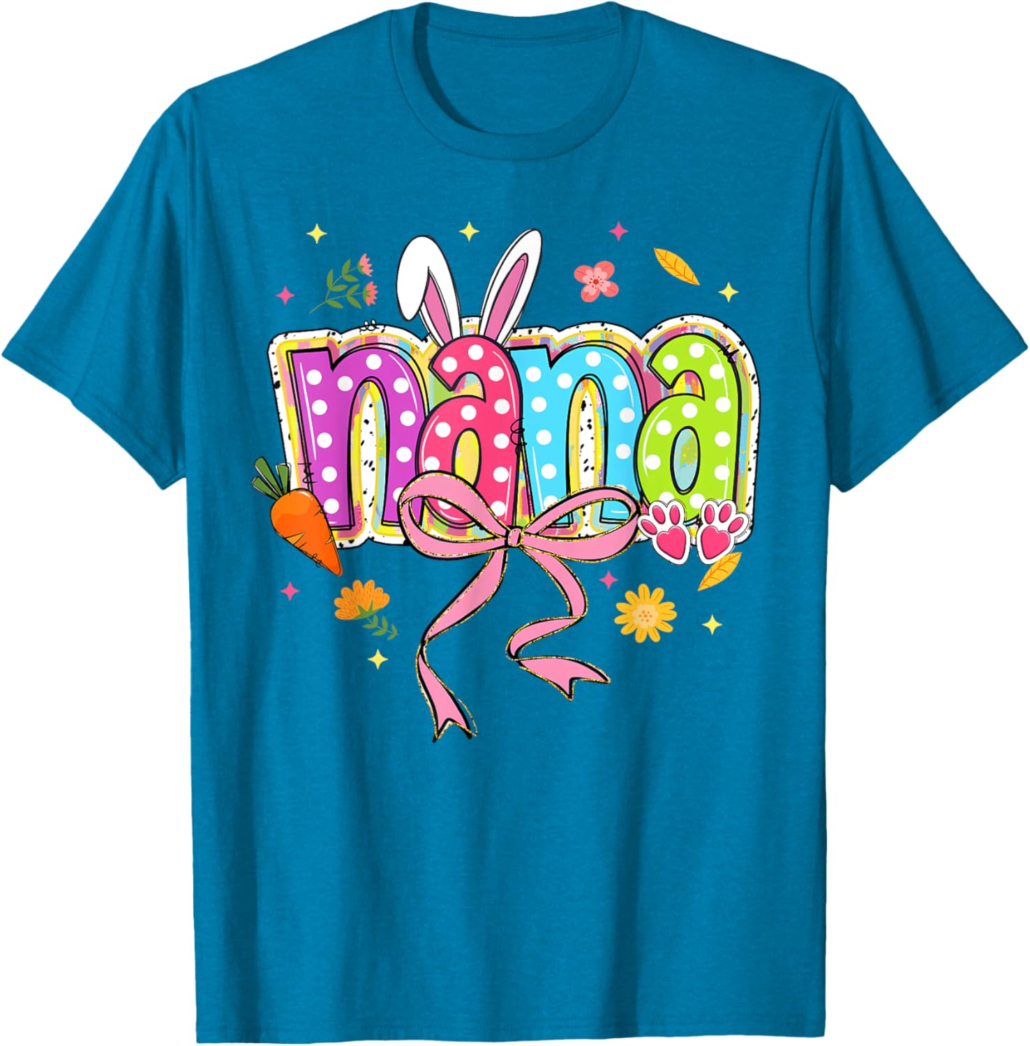 Coquette Bow Nana Bunny Easter T-Shirt for Grandma with Boho Florals - 21
