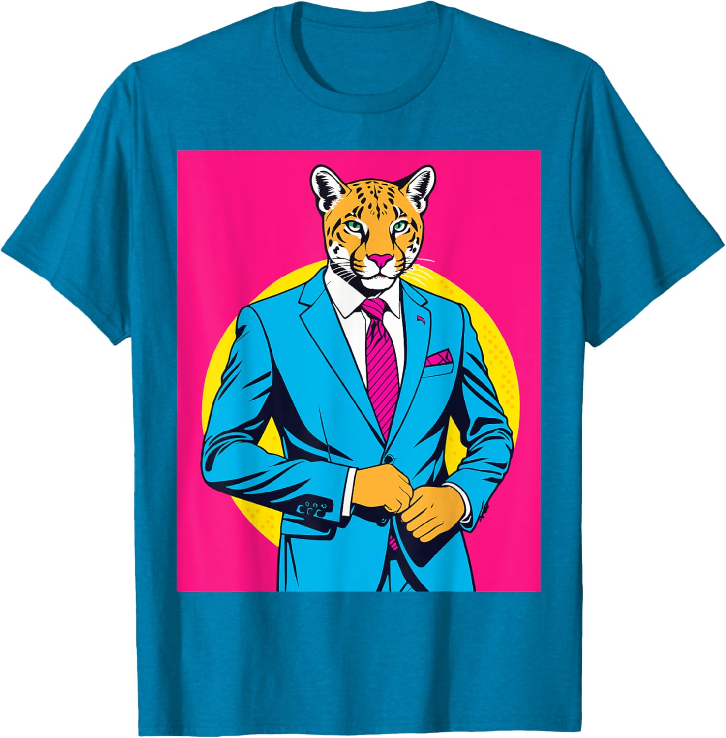 Pop Art Puma in Business Suit T-Shirt for Stylish Animal Lovers - 1