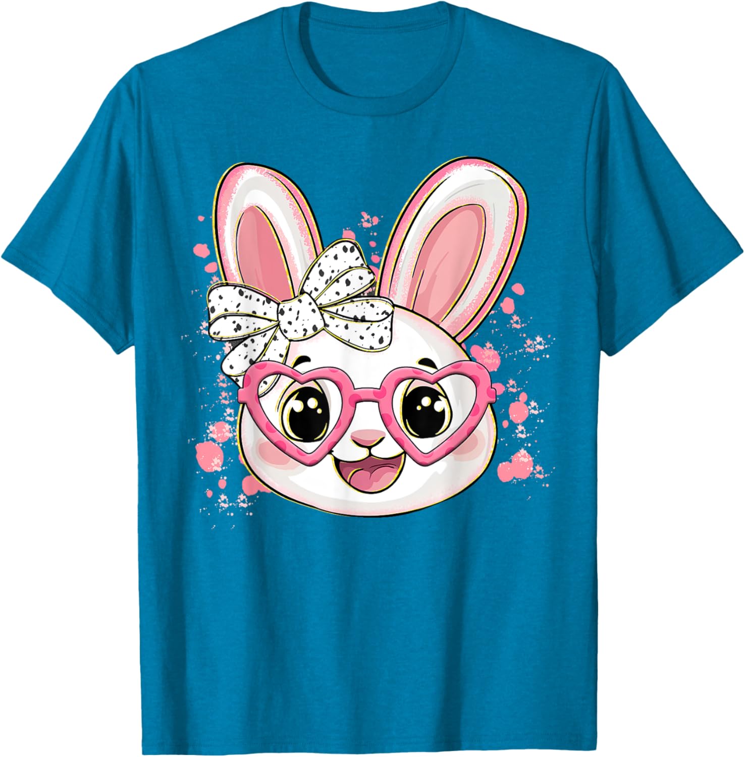 Happy Easter Bow Bunny Glasses T-Shirt for Women and Girls - 16