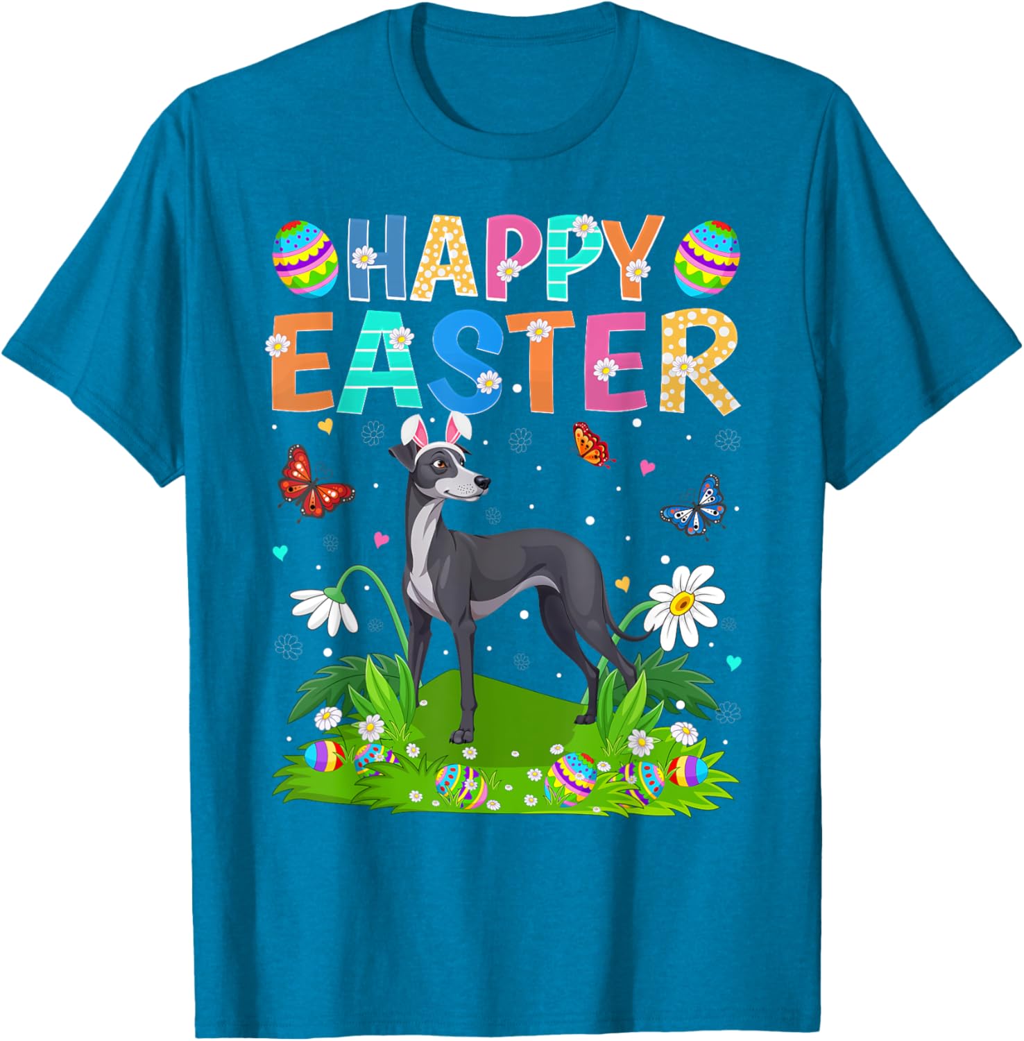 Greyhound Easter Egg Hunt T-Shirt with Bunny Ears for Dog Lovers - 14