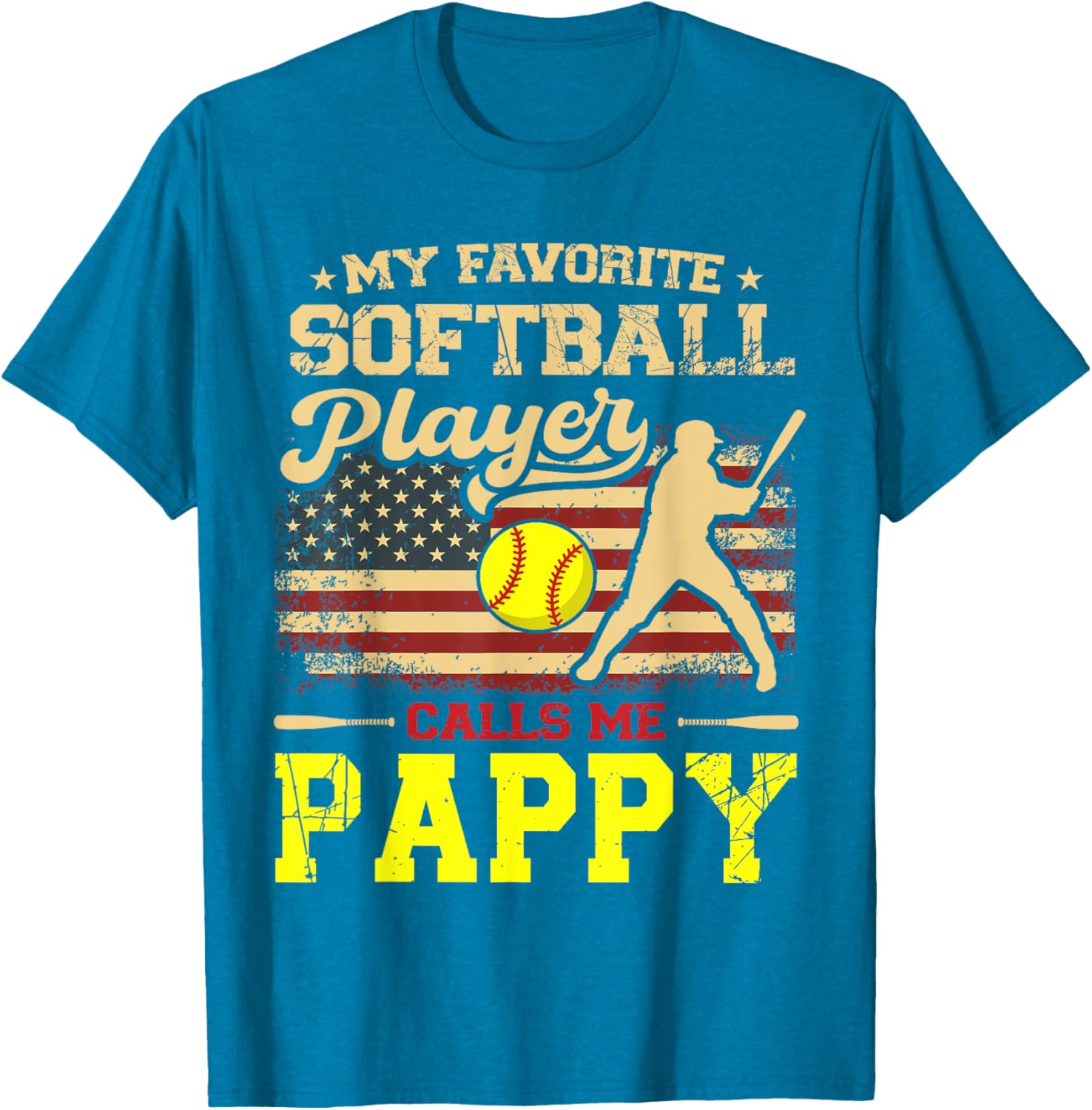 My Favorite Softball Player Calls Me Pappy US Flag T-Shirt for Fans - 1