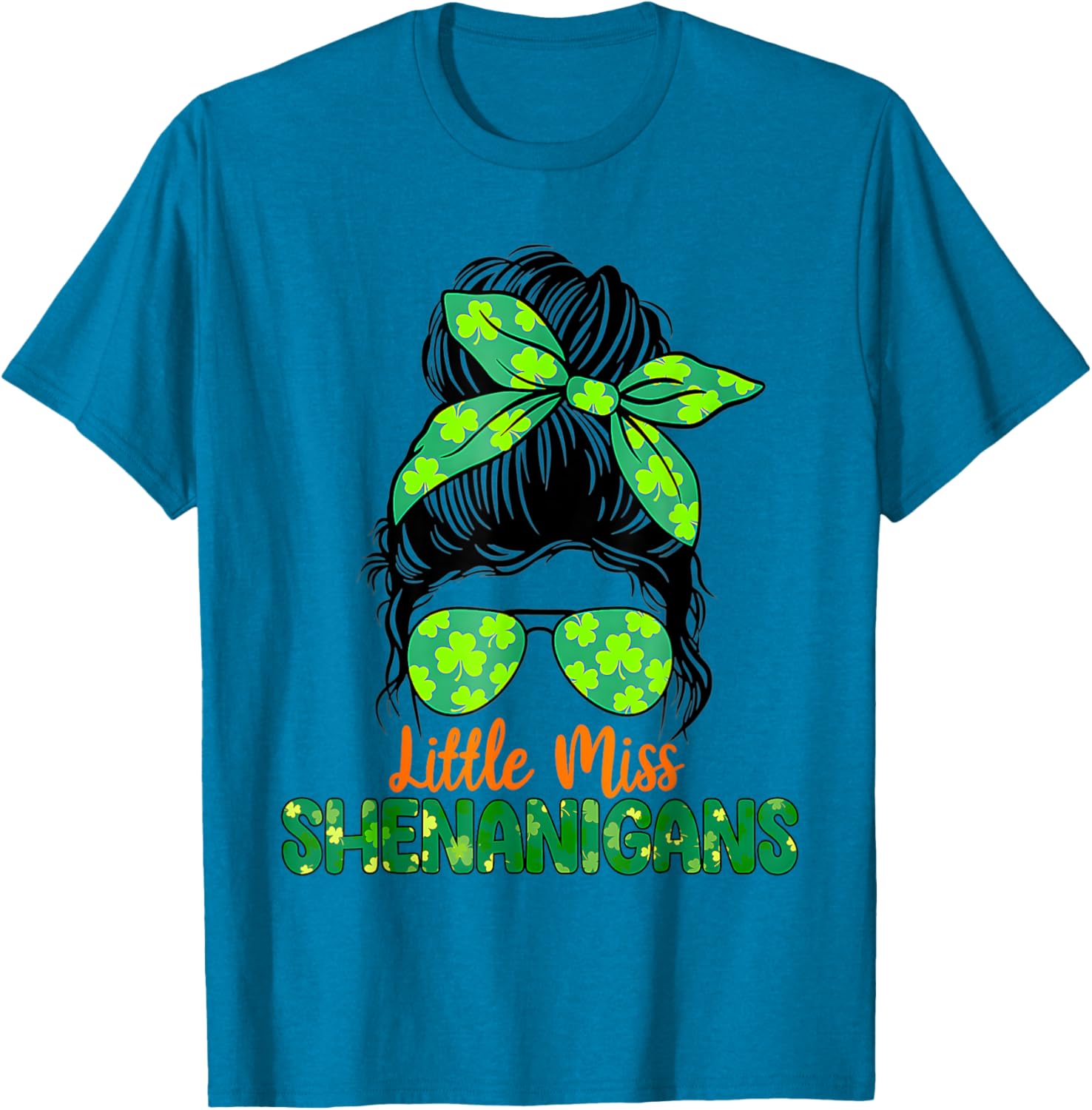 Messy Bun Little Miss Shenanigans St Patricks Day T-Shirt for Girls - 4
