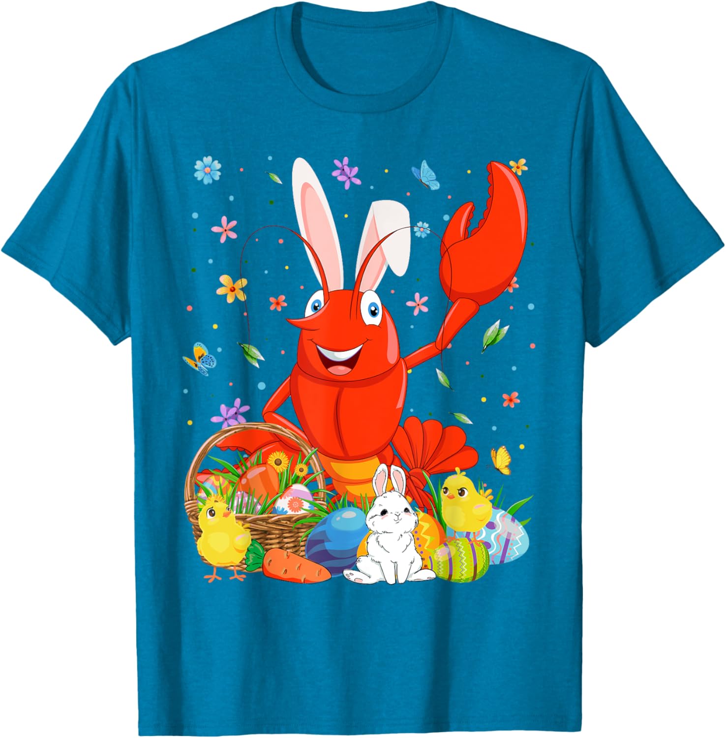 Cute Crawfish Bunny Ears Easter Eggs Basket T-Shirt for Happy Easter Day - 9