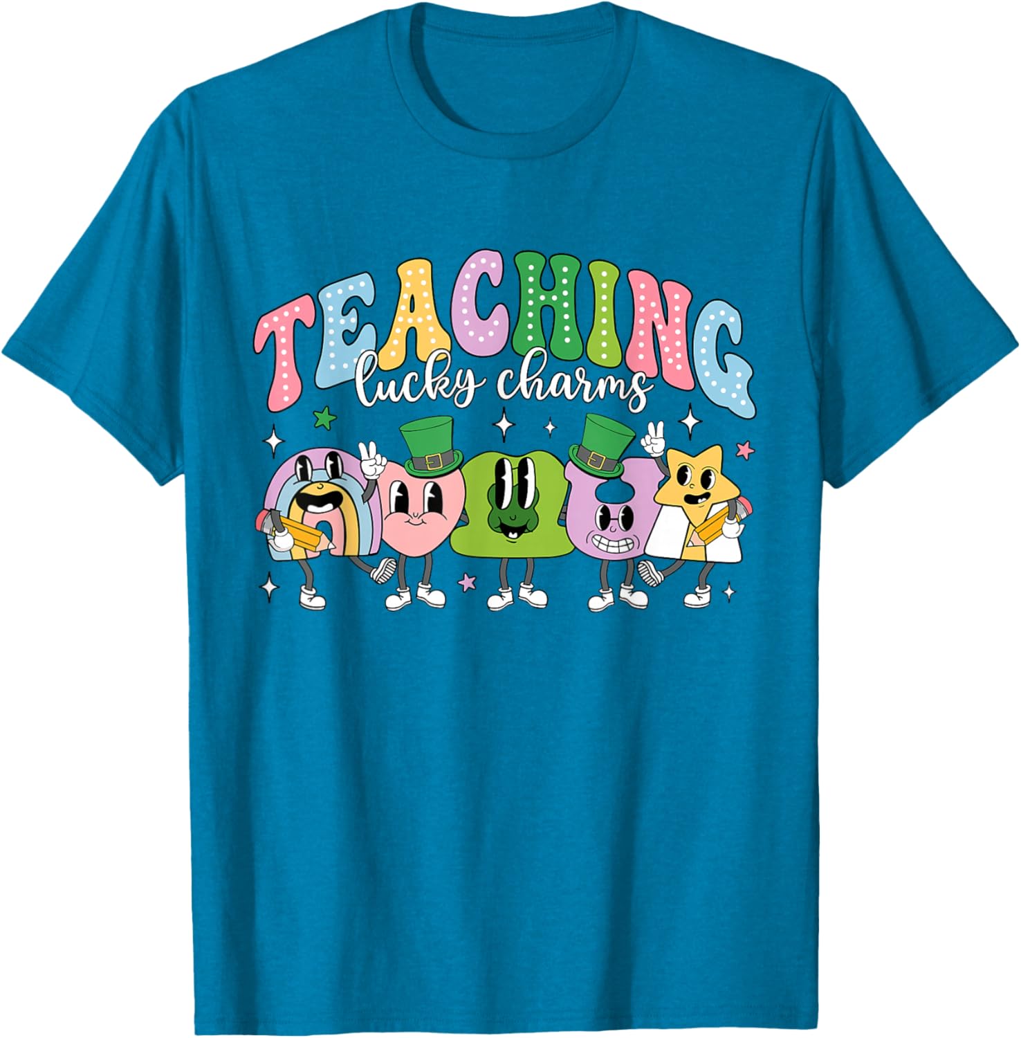 Funny Retro St Patricks Day T-Shirt for Teachers with Lucky Charms Design - 11