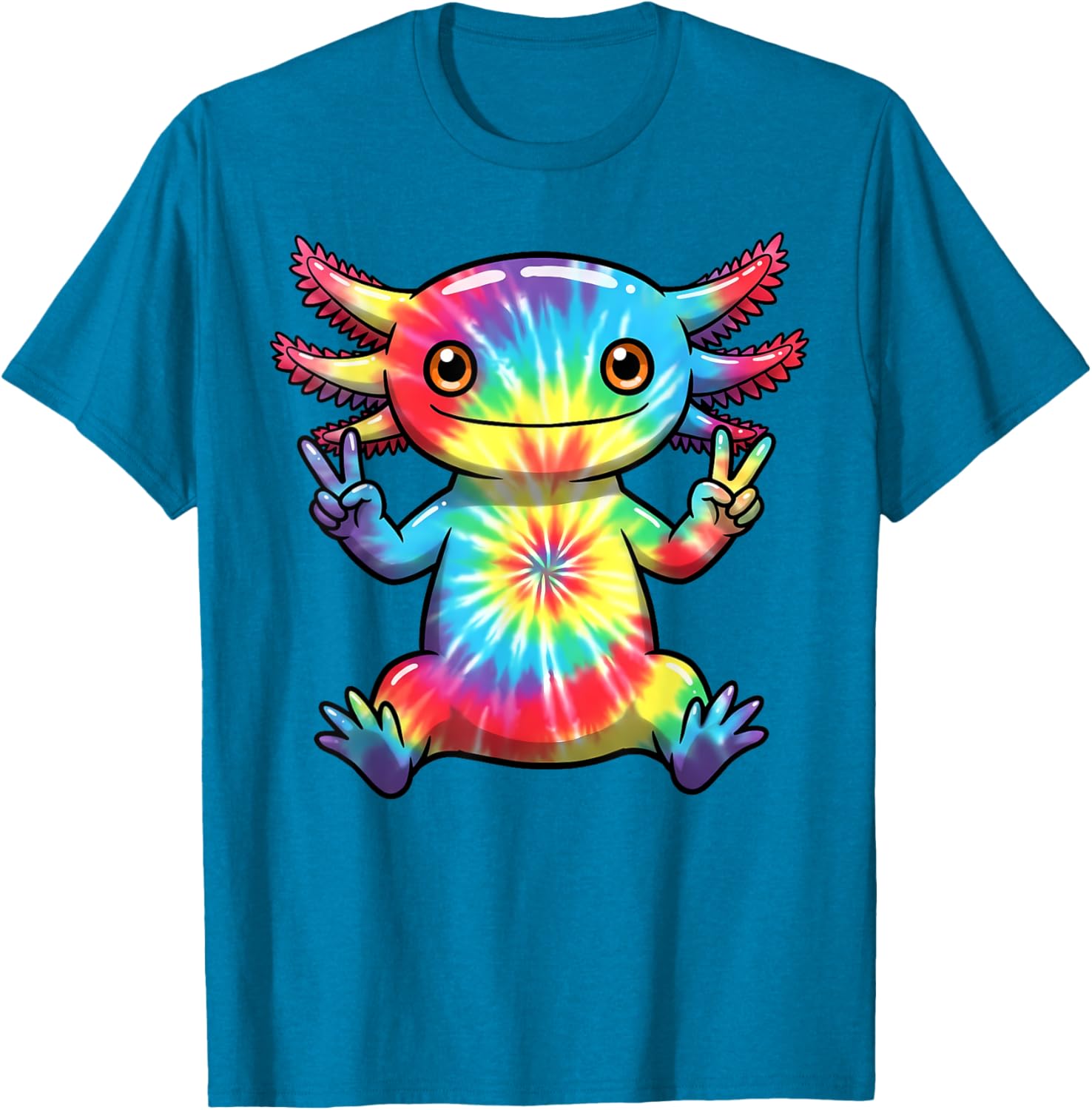 Cute Axolotl Peace Sign Tie-Dye T-Shirt for Colorful Hippie Vibes - 18