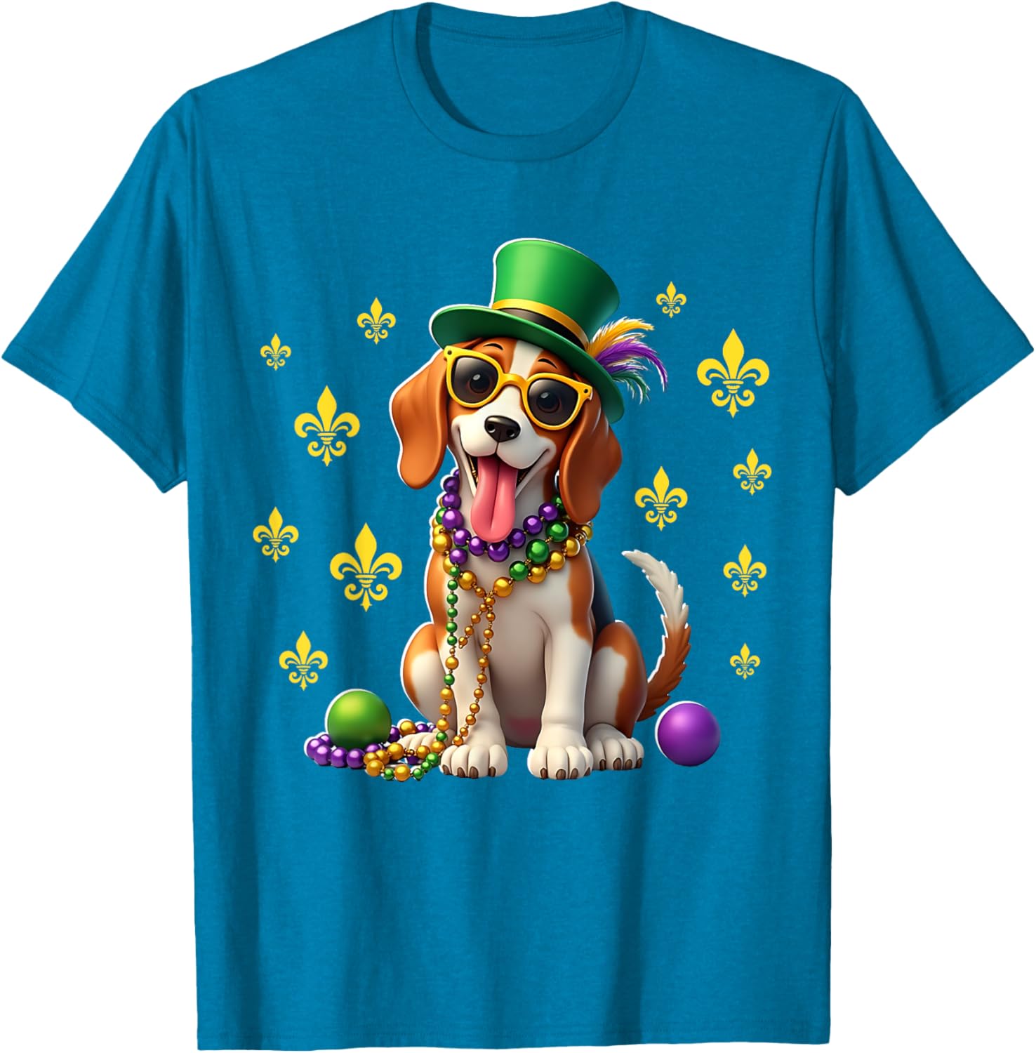 Beagle Mardi Gras Costume T-Shirt for Carnival Fun and Festivities - 1