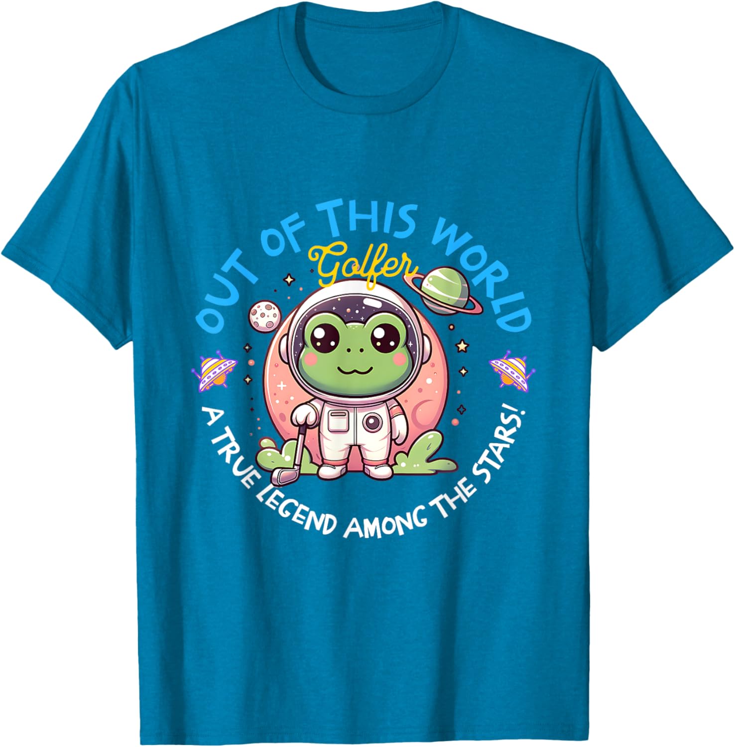 Out Of This World Golfer Frog Astronaut T-Shirt for Fun Golf Lovers - 11