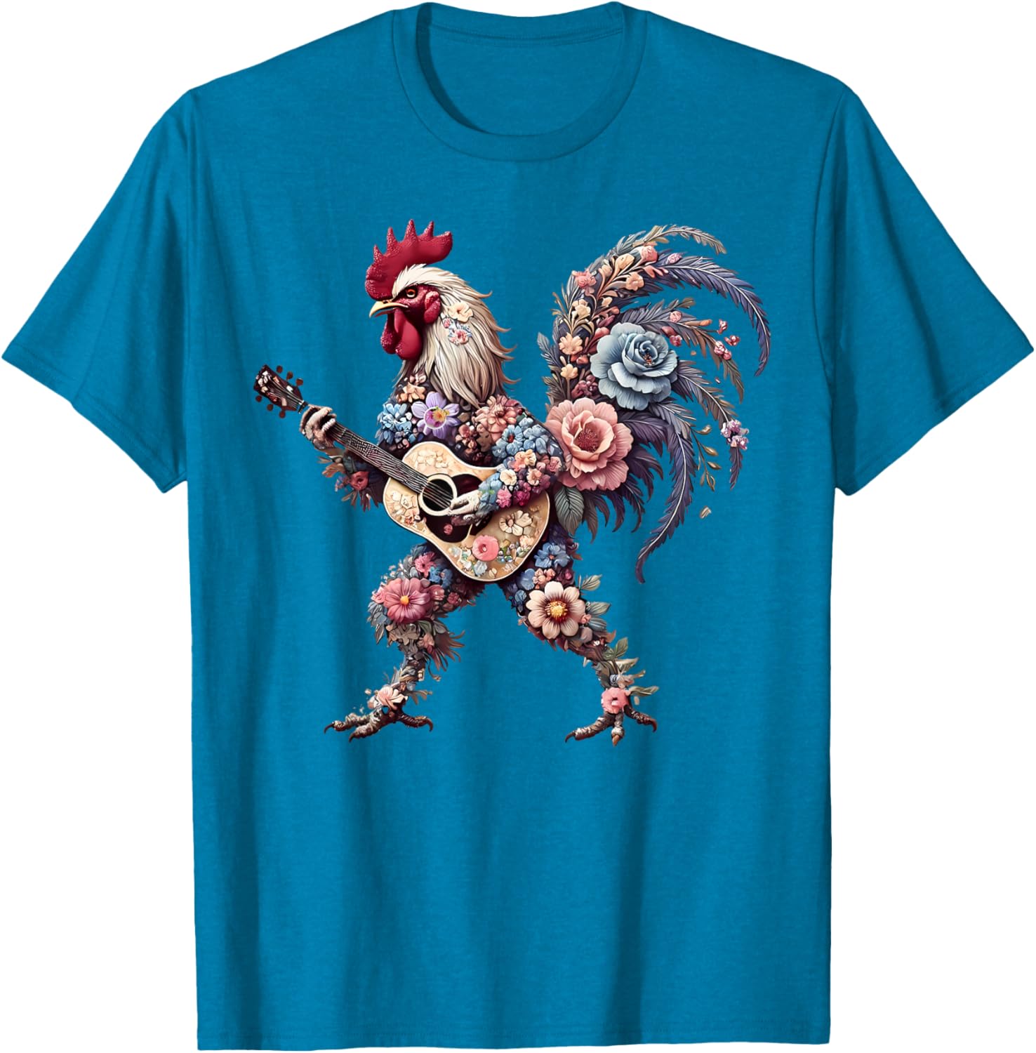 Funny Floral Rooster Guitarist T-Shirt Perfect for Music Lovers - 5