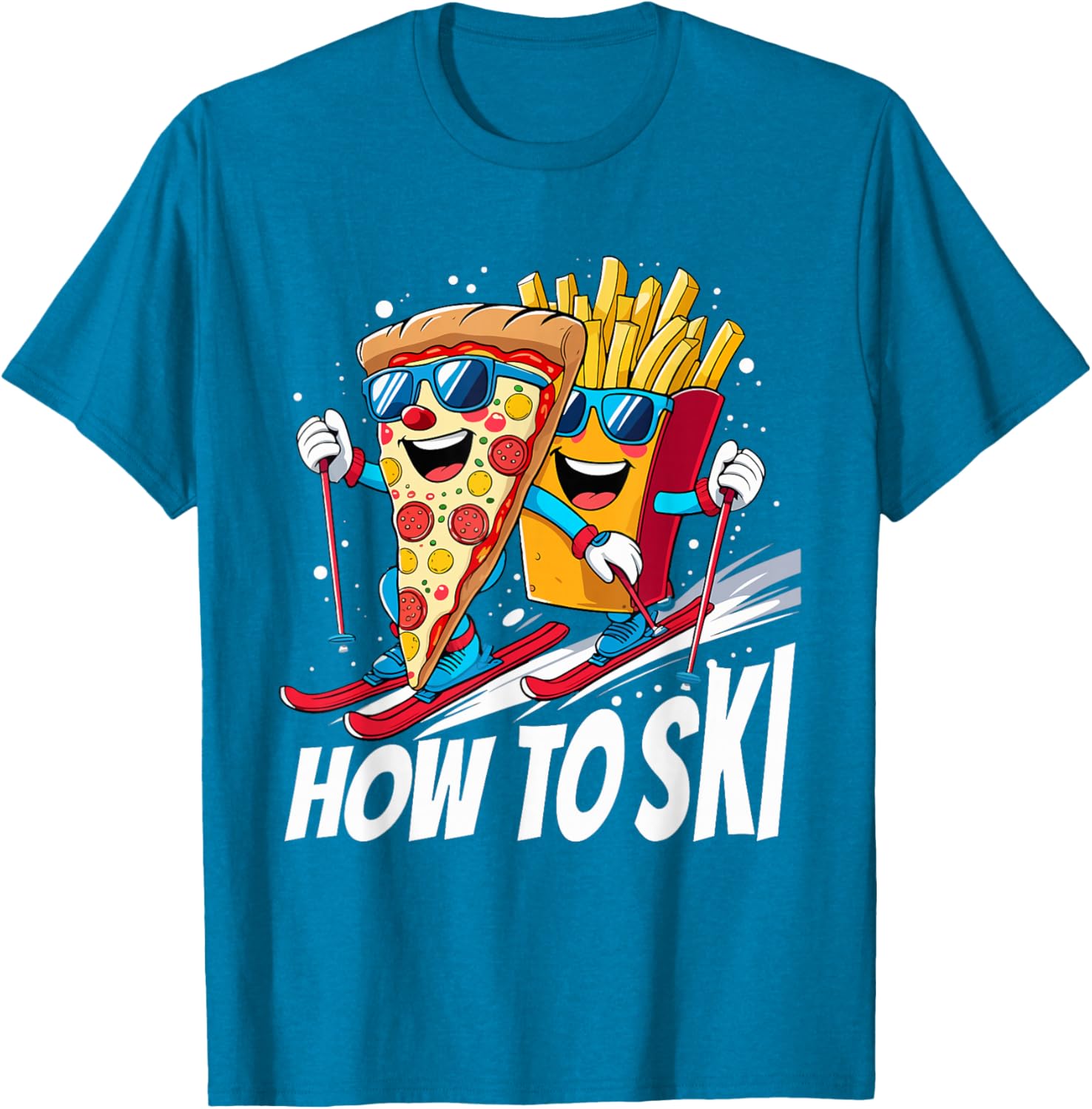 Funny Pizza French Fries Skiing T-Shirt for Ski Lovers and Enthusiasts - 20