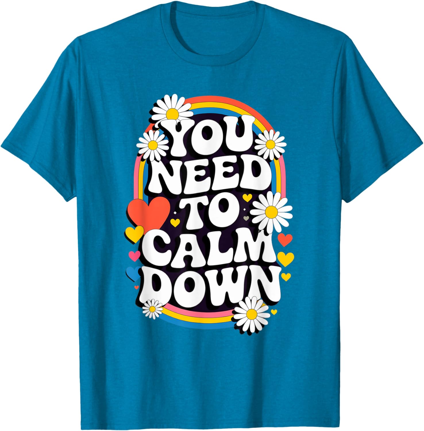 Groovy Rainbow Daisy T-Shirt for Calm Vibes and Fun Gifts - 9